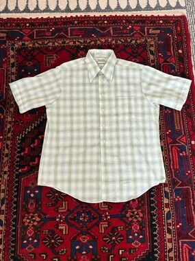 Vintage 60s 70s Tarleton Permanent Press Plaid Dagger Collar Short Sleeve Shirt